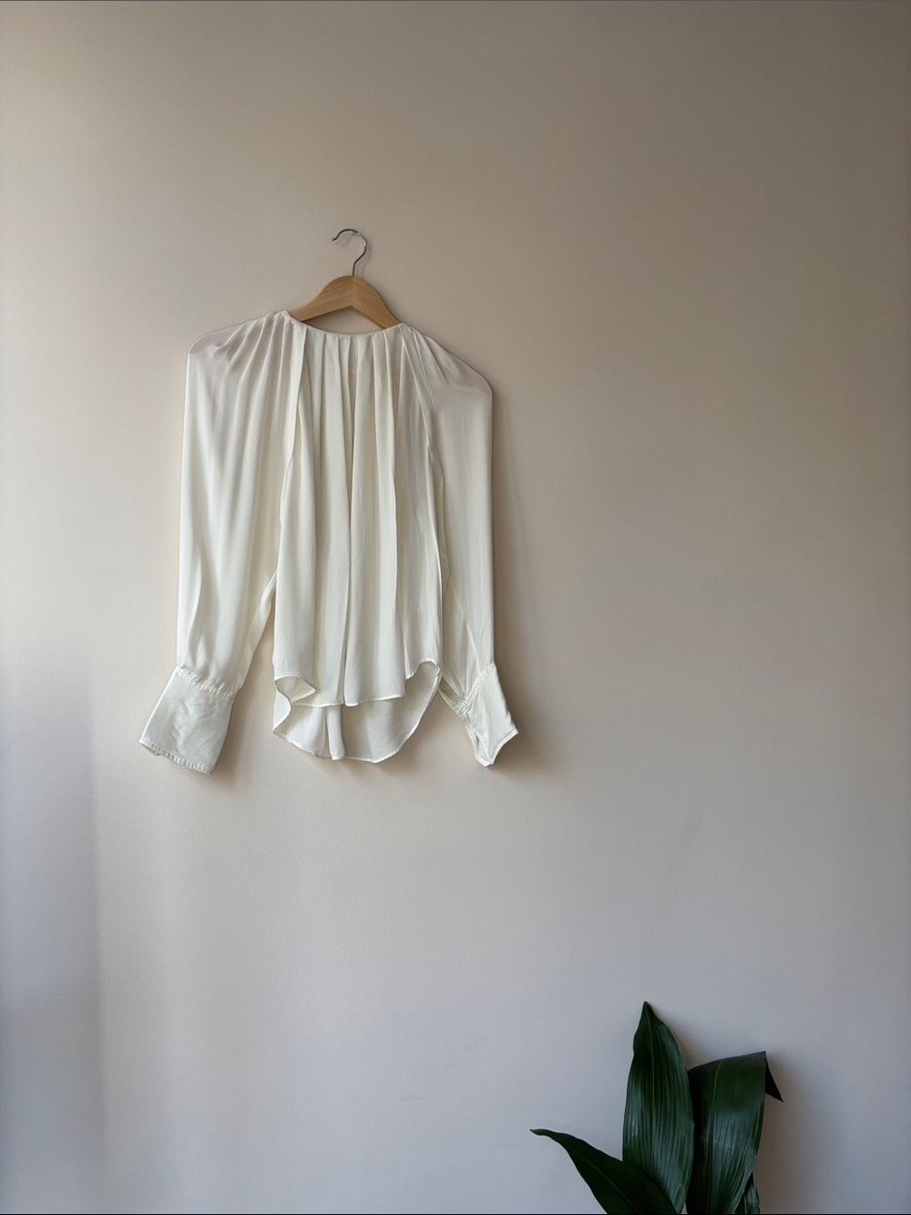 A.L.C. Ivory Pleated Long-Sleeve Blouse